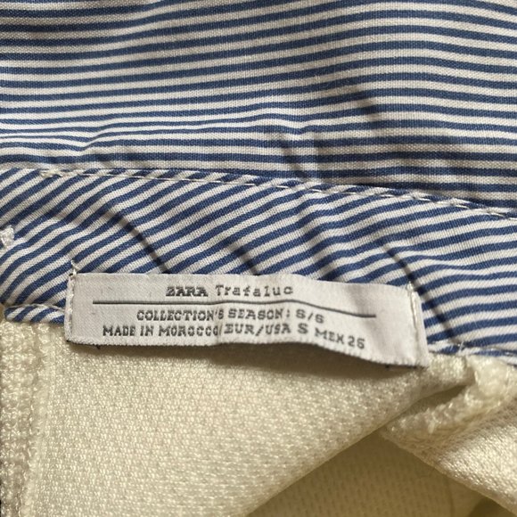 Zara Trafaluc; Small; White shirt dress with blue strip collar - Picture 3 of 4